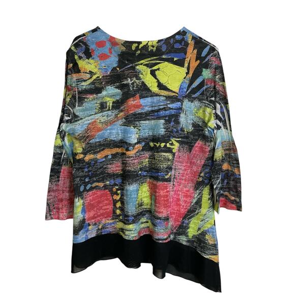 Jess and Jane Size Large Tunic Top Womens Shirt Burnout Abstract Art Multi Mesh - Picture 2 of 10
